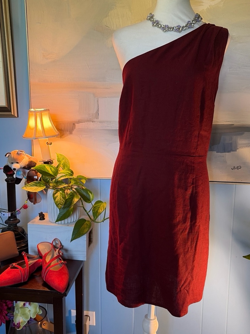 a new day One-Shoulder Wine Red Evening Dress